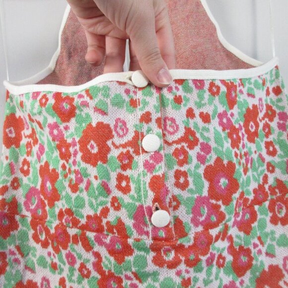 Zara Floral Halter Dress M Pink Green Knit Open Back Viscose Cotton Beach 194 - Picture 8 of 13